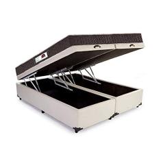 Cama Box Baú King Colchão Espuma D45 Bordado + Box Bipartido Suede Bege Serra Negra 62x193x203