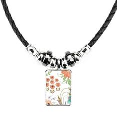 DIYthinker Colar de tinta de planta verde laranja joia Torque pingente de corda de couro