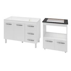 Armário Gabinete pia de 120 cm Bianca com Balcão Cooktop 4 Bocas e Forno Elétrico Elisa Branco