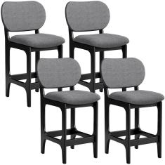 Kit 04 Banquetas Baixa Bar Cozinha E Sala De Jantar Fixa Betta L02 Preto Linho Cinza Escuro - Lyam Decor