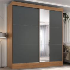 Guarda-roupa Casal Flex com Espelho 2 Portas 3 Gavetas Pantanal Cinamomo/Cinza