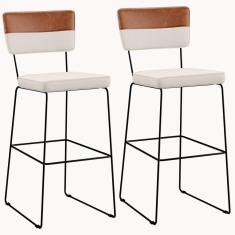 Kit 02 Banquetas Altas De Jantar Allana L02 Faixa Camel Cru