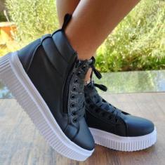 Tenis Feminino Preta com Solado tratorado Plataforma - Fierre, Preto, 