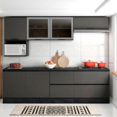 Cozinha Completa Etna 7 peças Balcão Cooktop Poliman Móveis, Grafite
