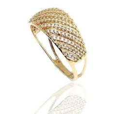 Anel de ouro 18k Chapa Vazada com Zircônias - Elegancy Joias, 8