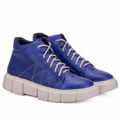 Tenis Em Couro Graxo Royal E Sola De Borracha - Simprona, 33, Azul roy