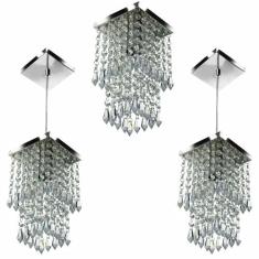 Kit 1 Lustre Cristal Acr. Spark + 2 Pendentes Spark - MARRYLUZ
