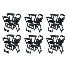 Kit 6 Jogos de Mesa Bistrô de Madeira Dobrável com 3 Banquetas - Preto