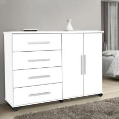 Cômoda Bali Com 2 Portas E 4 Gavetas Branco Brilho - PRIMUS MÓVEIS