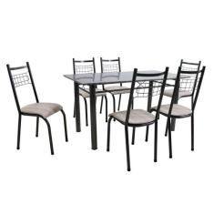 Conjunto de Mesa Granada com 6 Cadeiras Lisboa Preto Prata e Nature Be