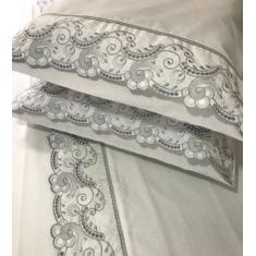 Jogo Lençol Queen Size Barrado Bordado Richilieu 4 Peças 100% Algodão 