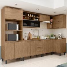 Cozinha Modulada Toscana 7 Peças Mdf com Aéreo 1200 Porta de Vidro Bas