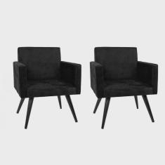 Kit 2 Poltronas Decorativa Suede Pés Palito Preta Mobile