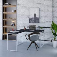Mesa De Escritório Em L Estilo Industrial 120x150cm Kuadra Preto ônix - Est.branca