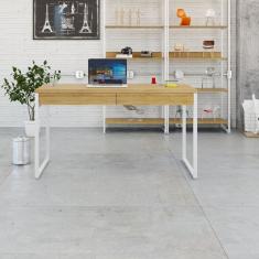 Mesa Para Escritório 135cm 2 Gavetas Kuadra Lâmina Mel - Est.branca