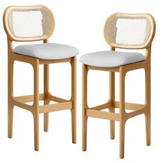 Kit 02 Banquetas Altas Para Cozinha Bancada Sala Tela Betta Fixa L02 Linho Cinza - Lyam