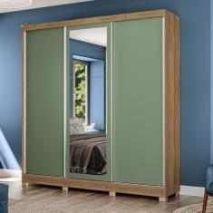 Guarda-roupa Casal Kappesberg 3 Portas Reversiveis De Correr 3 Espelhos 3 Gavetas Nogueira