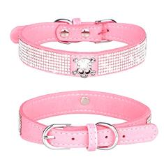 Coleira de cachorro com strass, linda deslumbrante e cintilante couro de camurça macia ajustável para cães de estimação e gatos com diamante de cristal para filhotes de cães pequenos, médios e grandes