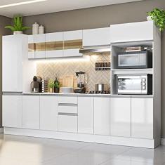 Cozinha Completa 100% Mdf Madesa Smart 300 cm Com Armário, Balcão e Tampo - Frentes Branco Brilho