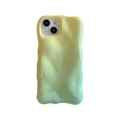 Capa de celular com moldura de onda de cor doce gradiente para iPhone 14 Pro 13 11 12 Pro Max Sólido brilho macio Silicone Capa para celular, verde, para iPhone 13ProMax
