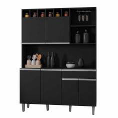 Armário Cozinha Compacta 6 Portas 130cm Preto Fosco