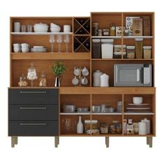 Armário para Cozinha 7 Portas 3 Gavetas com Balcão e Porta Garrafas Ajax Cinamomo / Preto TX