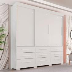 Guarda Roupa com Pés Casal 3 Portas 9 Gavetas Luana Branco