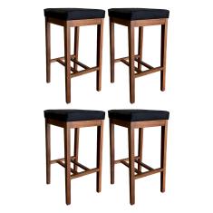 Kit 4 Banquetas Alta para Bancada de Cozinha Bali 74 Cm Madeira Suede Preto CCS