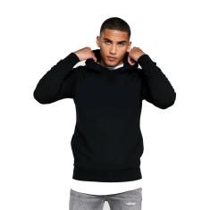 Casaco de Moletom Flanelado Fechado com Capuz Preto Liso Di Nuevo-Masculino