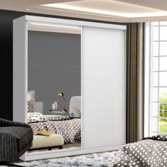 Guarda-roupa Solteiro 2 Porta de Correr e 3 Espelhos Bella Espresso Móveis Branco