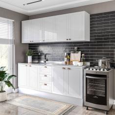 Cozinha Pérola com Rodapé 4 Peças Aéreos com 5 Portas, Balcão 2 Gavetas 3 Portas e Balcão 2 Portas Y Branco