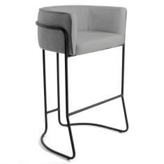 Banqueta Decorativa Base Aço Preto Betina C-416 Linho Cinza Escuro - D