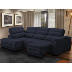 Sofá Canto Chaise Luiza 5 Lugares Retrátil Reclinável 250Cm Mola Pillo