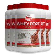 Kit 5 Whey Fort 3W Vitafor 900g Chocolate