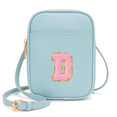 Viverte Bolsa infantil com inicial transversal para meninas, 3 bolsos, couro PU, bolsa transversal para presente personalizado para meninas adolescentes, Azul gelado, One Size