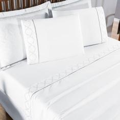 Jogo De Lençol Helena Casal 4 Peças Micropercal 400 Fios Ponto Palito 