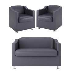 Kit Sofá Namoradeira Reforçada Tilla + 02 Poltronas cinza
