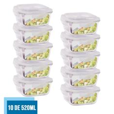 Jogo com 10 Pote Vidro Hermético Marmita Tampa 4 trava 520ml