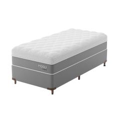 Cama Box Solteirão com Colchão Sublime Mola Ensacada e Espuma Viscoelástica (32x96x203) Cinza e Branco