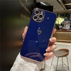 Estojo macio à prova de choque para celular Plating Love Heart para iPhone 14 13 12 11 Pro Max X XR XS 7 8 Plus SE 3 Lens Camera Protective Cover, Blue, For iPhone 13 Pro