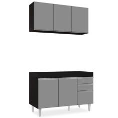 Armário Aéreo Virgínia E Balcão Para Pia 120cm Michigan Preto/cinza - Lumil