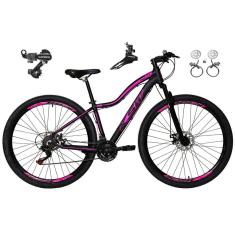 Bicicleta Feminina aro 29 Ksw Mwza 24v Câmbios Shimano Freios Hidráulicos Garfo com Suspensão - Preto/Rosa