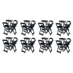 Kit 8 Jogos De Mesa Bistrô De Madeira Dobrável Com 3 Banquetas - Preto