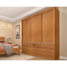 Guarda Roupas 3 Portas Correr Chicago c/ de e 9 Gavetas Cinamomo - Tcil Móveis