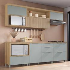 Cozinha 6 Peças 5 Portas 5 Gavetas com Armário Aéreo 100% Mdf Marquesa Nature/verde