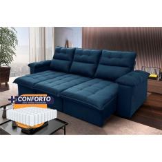 Sofá Retrátil Reclinável Verona 2,30m Suede Velut Azul Molas Ensacadas - King House