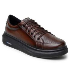 Tenis Masculino Sapato Couro Legitimo Detalhado Moderno Confortavel Diversas Cores-Masculino