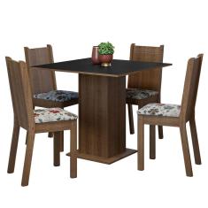 Conjunto de Jantar Samara 4 Lugares Tampo em MDP com Cadeiras Estofadas Floral Hibiscos Marrom 90x90cm