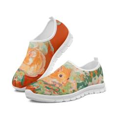 GOSTONG Tênis floral feminino retrô de corte baixo sem cadarço para casa, leve, sola macia, confortável, tênis de corrida ao ar livre, branco, 34 a 44, Hamster, 41