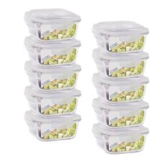 Conjunto 10 Potes De Vidro 520Ml Hermético 4 Travas Marmita - Quality 